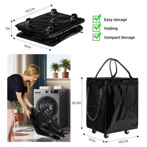 Vente directe usine – Sac de courses pliable en polyester portable avec roulettes et fermeture éclair, design chariot personnalisé - Product Image 2