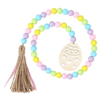 Guirlande de perles en bois de printemps de pâques de 34 pouces avec étiquette d'œuf en bois pour les vacances de pâques