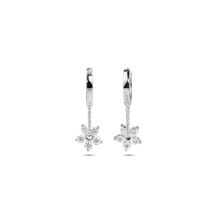 Boucles d'oreilles créoles élégantes en forme de fleur avec diamants de laboratoire, design goutte, or blanc 14 carats, bijoux fins, cadeau de mariage ou d'anniversaire pour femme - Product Image 2