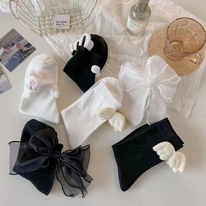 Women's Mid-Calf <b>Socks</b> Black White Cute Wings Lace Trim Breathable Sweat Absorbing Cotton <b>Polyester</b> Blend Regular Casual <b>Socks</b> - Product Image 1