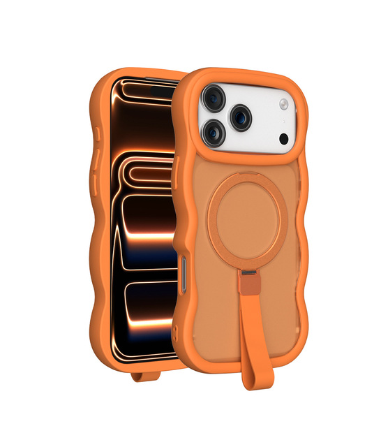 New Design Wavy Ripple Silicone Magnetic Phone Case Support Wireless Charging With Wristband Hidden Stand for iPhone 18 Pro Max