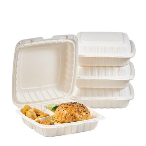 3 <b>Compartment</b> Hinged Clamshell Food Container <b>Lunch</b> <b>Box</b> Plastic to Go Take Away Biodegradable Disposable Restaurant Takeout - Product Image 1