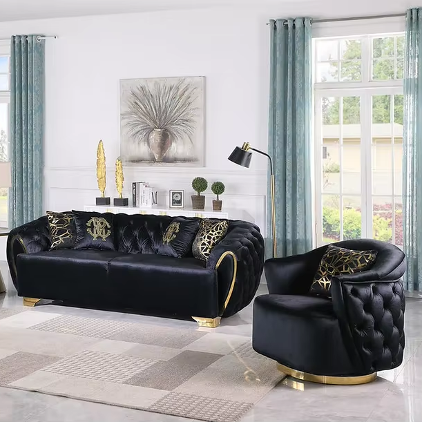 Роскошный черный белый бархатный тканевый кожаный chesterfield, набор для дивана, современная мебель для гостиной