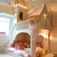 Lit Superposé Cabane Rose pour Filles. Design Personnalisé Thème Princesse. Lit Château pour Chambre d'Enfant Fille