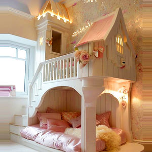 Letto a Soppalco a Casetta sull'Albero Rosa per Bambine. Design Personalizzato per Camera a Tema Principessa. Letto a Castello per la Cameretta di una Ragazza - Product Image 4
