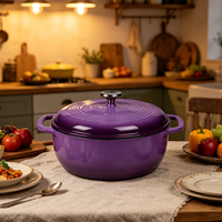 Cocotte en fonte émaillée marron dégradé 3QT, durable et antiadhésive, avec couvercle auto-irrigant