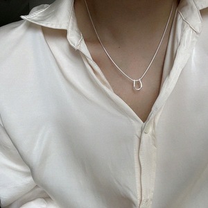 Collar de Cadena de Serpiente con Hebilla en Forma de U Geométrica, Plata de Ley 925, Cadena para Clavícula para Mujer, Uso Diario - Product Image 2