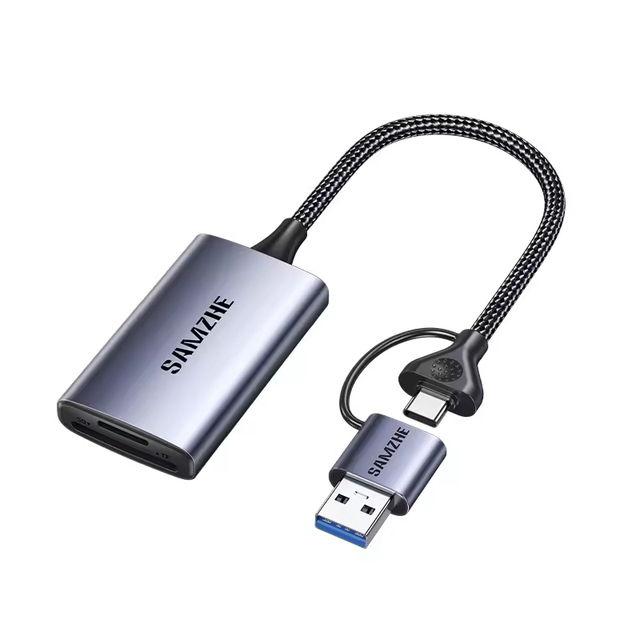 SAMZHE High Speed External Aluminum Alloy Type-C/USB-A 3.0 Card Reader Dual Slot SD MicroSD UHS-I/II Compatible iPhone iPad Mac