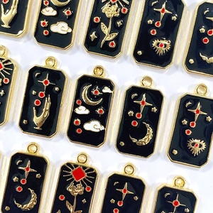 Black Tarot Card Enamel <strong>Charms</strong> Sun Moon Star Rose <strong>Magic</strong> <strong>Charms</strong> for DIY Jewelry <strong>Bracelet</strong> Necklace Earring Craft Decorations - Product Image 4