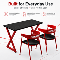 Ensemble de salle à manger Red Bistro avec 2 chaises à dossier logo et table rectangulaire aspect bois noir pour cafés, restaurants et snack-bars