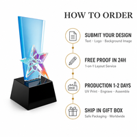 Trophée Étoile en Cristal Coloré Personnalisé, Dégradé Iridescent, Base Noire Conique, Récompense Anniversaire, Vente en Gros
