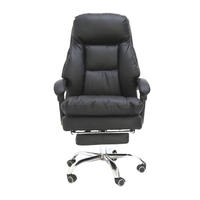 Chaise de bureau ergonomique pivotante en cuir PU noir confortable avec repose-pieds rétractable