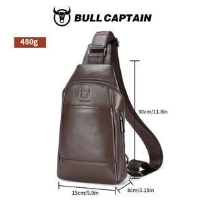 BULL CAPTAIN Bolso de Pecho de Cuero Genuino para Hombre, Bolso Bandolera Vintage de Cuero Genuino, Mochila de Pecho para Viajes al Aire Libre, Logotipo Personalizado - Product Image 6