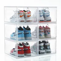 Boîte à chaussures moderne transparente, chaussure jordan en plastique à empiler, logo personnalisé, Drop Front, magnétique, vente en gros