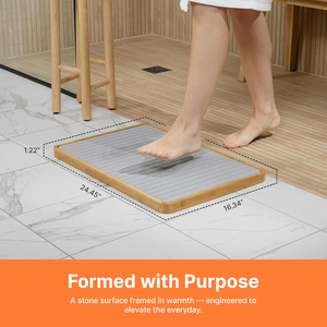 מחצלת אמבט אבן עם עץ במבוק לקצץ במהירות יבש מים דיאטומי מקלחת - Product Image 2