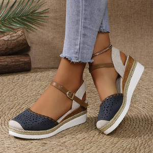 2025 Dropshipping verano nuevas sandalias de plataforma de cuña con punta abierta elástica para mujer de talla grande - Product Image 4