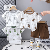 Nouvel ensemble d'été 2026 pour enfants : T-shirt dinosaure imprimé et short en coton pour garçons, tenue d'été
