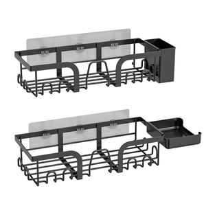 Estante de Ducha Autoadhesivo Sin Taladro, Estantes Negros para Baño con Cesta y Soporte para Cepillo de Dientes y Jabón - Product Image 1