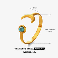 Bague réglable en acier inoxydable incrustée de pierres naturelles (turquoise/malachite/œil de tigre) tendance mode européenne et américaine
