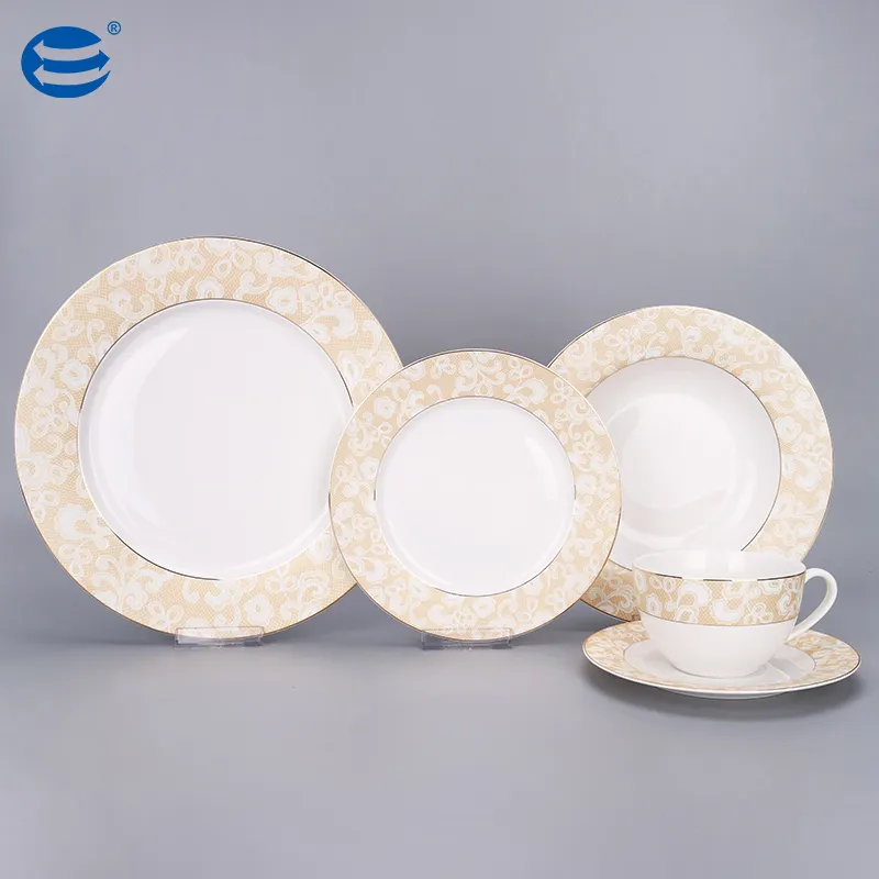 Pemasok Alat Makan Malam Porselen Set Makan Malam Tulang Baru Kustom Istimewa untuk Set Makan Malam Pernikahan Makan Malam dengan Bantuan