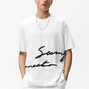 Camiseta de algodão redonda para verão, camiseta grande de algodão 100% de alta qualidade com manga curta masculina slogan