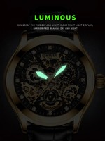 Montre mécanique pour homme KINYUED, bracelet en cuir véritable, cadran squelette ajouré, aiguilles lumineuses, luxe, mode, vente en gros