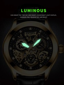 Montre mécanique pour homme KINYUED, bracelet en cuir véritable, cadran squelette ajouré, aiguilles lumineuses, luxe, mode, vente en gros - Product Image 4