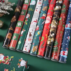 Atacado Eco Friendly Waterproof Gift Wrapper Papel Feliz Natal Árvore Impresso Rolo De Papel Envoltório Para Embalagem