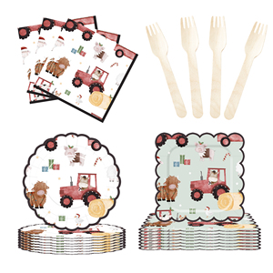 Platos, Vasos y Servilletas Desechables de Papel con Diseño de Camión Verde Claro y Encaje, Tema de Fiesta, para Celebración de Cumpleaños, Marca DAMAI - Product Image 2