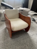 Fauteuil de loisirs moderne en bois de chêne avec revêtement en lin - Chaise d'appoint durable et écologique pour chambre et salon