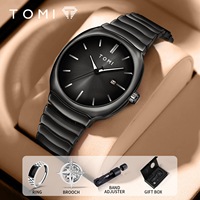 Montre à quartz pour homme TOMI T307, bracelet en alliage, fermoir en acier inoxydable, cadran de 40,5 mm, coffret cadeau, élégante et tendance