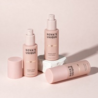 Flacon pompe en verre couleur pastel néon mat rose beige nude pour sérum, emballage cosmétique 30ml 40ml 50ml 60ml 80ml avec bouchon rose