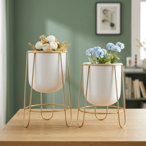 Modern Luxury Gold Black Floor <b>Standing</b> Flower Pot Living Room Decorative Metal Table <b>Vase</b> Iron Flower Holder - Product Image 3