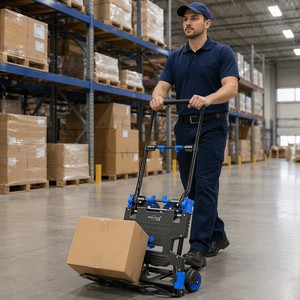 GLIWAY Wholesale <b>Foldable</b> Hand Truck Heavy Duty 4-Wheel Portable Platform <b>Trolley</b> Industrial Folding Luggage Cart for Warehouse - Product Image 5