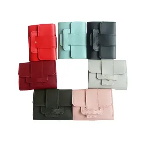 Carteira curta feminina nova moda coreana cor sólida carteira dobrável simples multi-cartão slot fivela moeda bolsa
