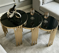 Ensemble de 3 tables d'appoint gigognes en métal doré pour appartement, mobilier d'intérieur d'usine, table basse extensible pour la maison