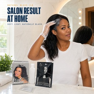 Crème colorante <span class=keywords><strong>permanente</strong></span> noire pour cheveux, kit de couverture des cheveux gris en gros à domicile, application facile pour cheveux bouclés et gris naturels - Product Image 4