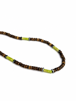 Collier ras du cou en pierre naturelle et coquille de noix de coco, perles et disques en bois, style bohème, avec rallonge pour femme