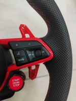 Volant de voiture sport à fond plat en cuir perforé pour VW Golf R MK8 Caddy CC Passat Tiguan, avec garniture rouge personnalisable