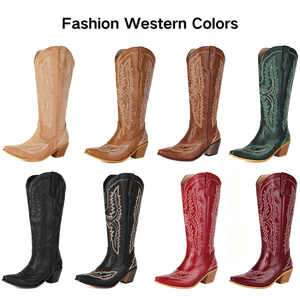 <span class=keywords><strong>Bottes</strong></span> de cow-boy personnalisées SHIKOL pour femmes, broderie classique, grande taille 14, talons blocs à fermeture éclair, <span class=keywords><strong>bottes</strong></span> hautes roses et blanches pour cow-girls - Product Image 3