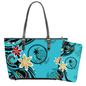 Bolso grande de cuero para mujer, bolsos estampados <span class=keywords><strong>con</strong></span> diseño Chuuk de flores polinesias de lujo <span class=keywords><strong>con</strong></span> cartera a juego, monedero de moda para mujer - Product Image 3