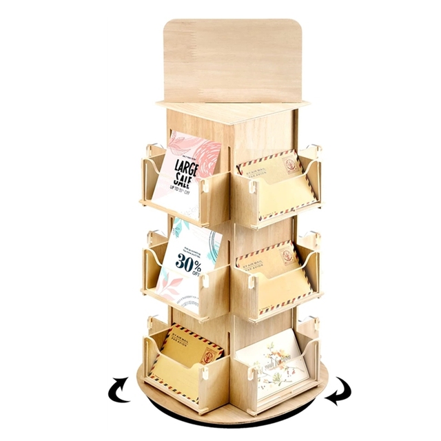 Wood Rotating Rack 4 Sided Display Rack Counter Top Spinner Display Stand Rotating Tabletop for Retail Trade Craft Showcase