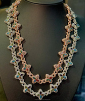 Chaîne de bijoux en argent sterling 925 avec maillons cubains infinis, breloques trèfle en moissanite taille marquise aux couleurs fantaisie tendance