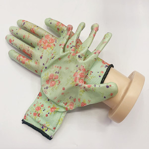 Mujeres <span class=keywords><strong>Pretty</strong></span> Gans Wear Guante de poliéster Nitrilo Plam Recubierto de flores Jardinería Seguridad Guante DE TRABAJO Protector para la construcción - Product Image 3