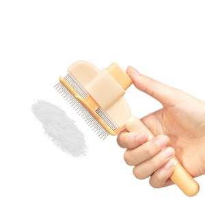 Peigne anti-poils et anti-<span class=keywords><strong>puces</strong></span> pour animaux de compagnie avec <span class=keywords><strong>bouton</strong></span> de libération pour chats et chiens - Brosse de toilettage pour poils courts/longs Vert et jaune - Product Image 4
