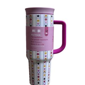 Vaso Térmico Aislado de Metal Ovalado al por Mayor, Vaso Aislado Portátil con Asa y Pajita de 40 oz - Product Image 2