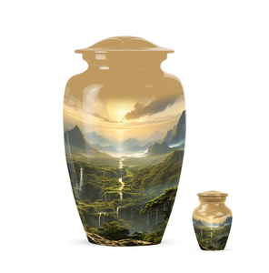 Urne funéraire en aluminium avec motif paysage montagneux pour commémoration d'un adulte - Product Image 2