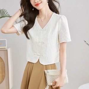 <span class=keywords><strong>2025</strong></span> Mùa Hè Mới Áo Sơ Mi Trung Quốc Phong Cách Nút Xuống Voan Áo Sơ Mi Phụ Nữ Retro V Cổ Tops 8748 # - Product Image 2