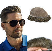 Prothèse capillaire pour hommes à nœuds blanchis, base en dentelle, aspect cuir chevelu naturel, en cheveux humains, système de remplacement capillaire, vente en gros
