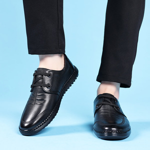 Mocasines de Cuero para Hombre, Color Sólido, con Cordones Delanteros, Tacón Bajo, Transpirables, Suela Suave, Zapatos Casuales de Negocios, Costura de Grosor Estándar - Product Image 2